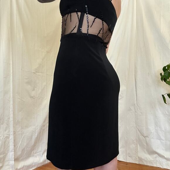 Vintage Cache Y2K Black Beaded Mesh Cutout Mini Dress - Picture 2 of 7